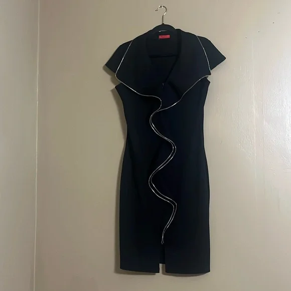 Saint Gil Paris Dress Sz L Ruffle Zipper Detail Feminine Cap Sleeves Sheath - Picture 1 of 8